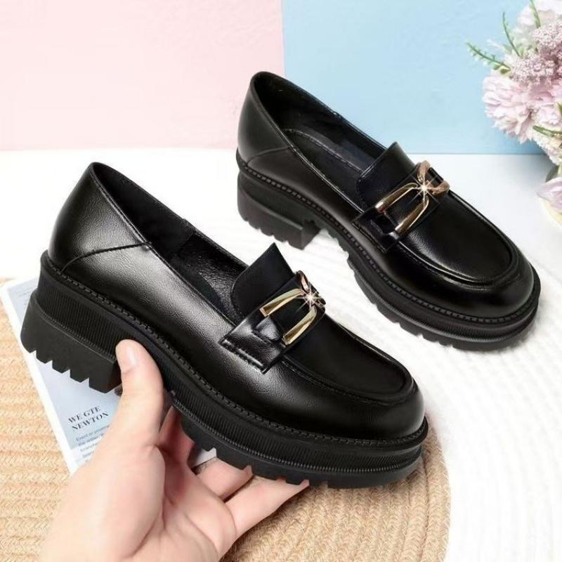 2025Autumn New Loafers for Women Thick Low-top ShoesPUDeep Mouth Round Toe Slip-On Casual Non-Slip Single Shoes