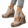 Large Size European and American Wedge Heel Sandals Women's Spring and Summer Fringed High Heel Fish Mouth Platform Women's Shoes Muffin Sole Shoes