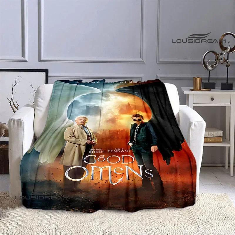 Manta estampada de la película Good Omens para niños, cálida, bonita, de franela, suave, cómoda, para el hogar, viajes, cama, regalo de cumpleaños