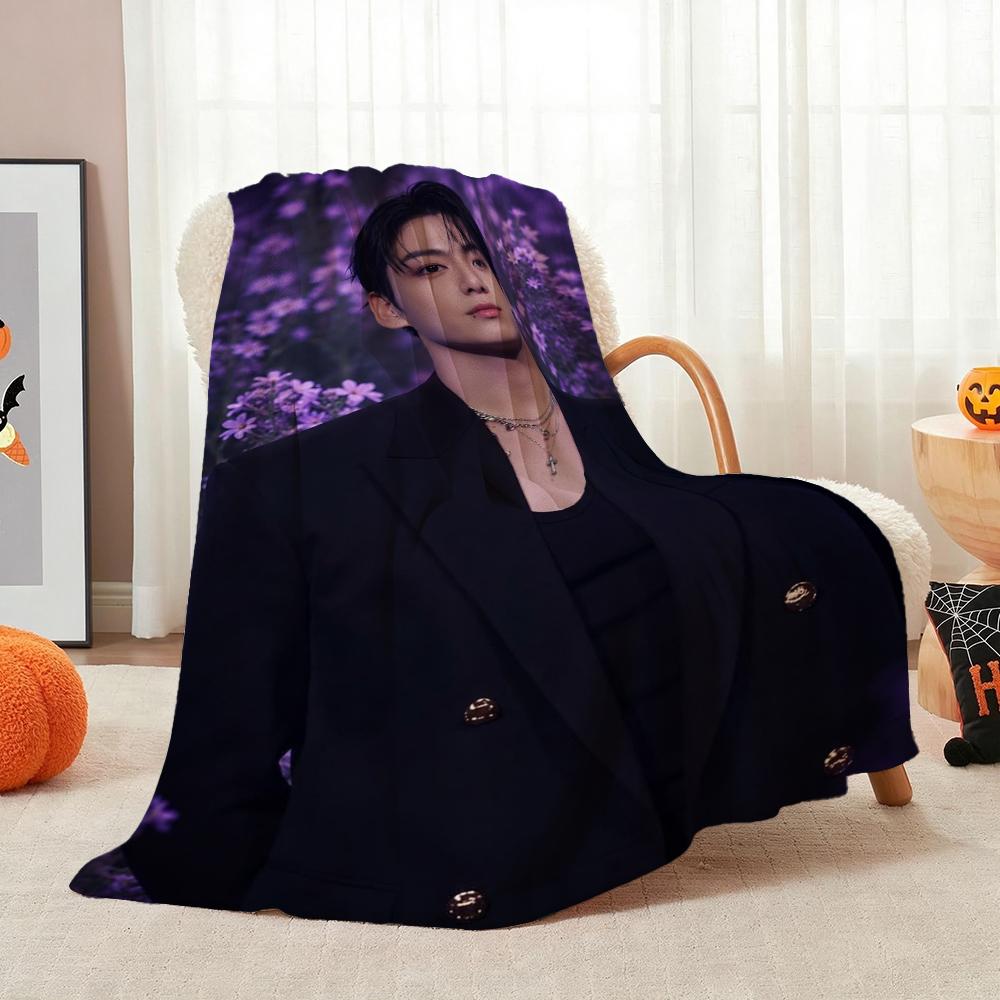 Young Man Against Purple Floral Background Theme Blanket Cozy Comfortable Throw Blanket For Living Room Sofa Bedroom Bed Lightweight Home Decor