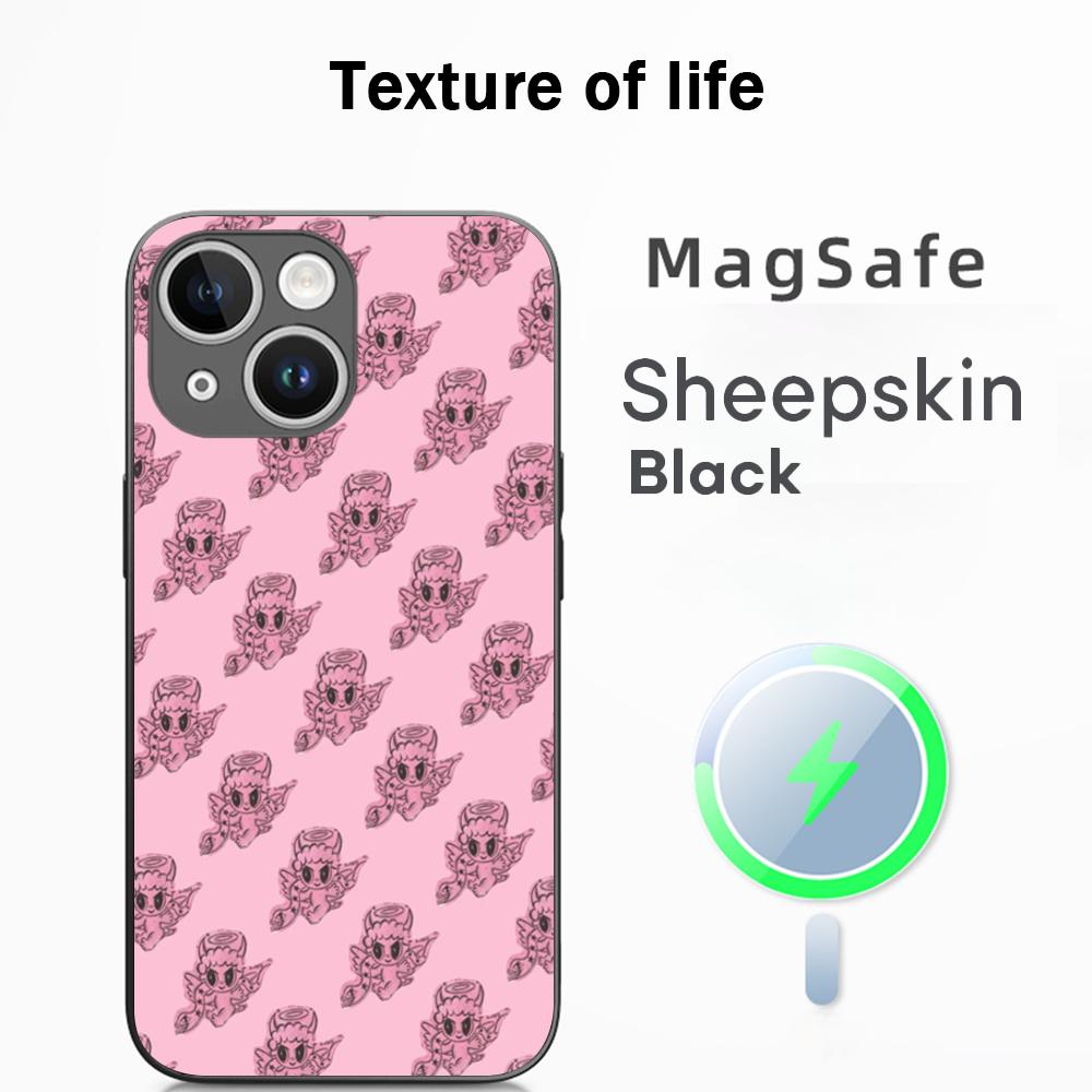 Cute pink Manana poster pattern design Phone Case For iPhone 17 16 15 14 13 12 Plus Pro Max  High-end Luxury Magsafe Sheepskin