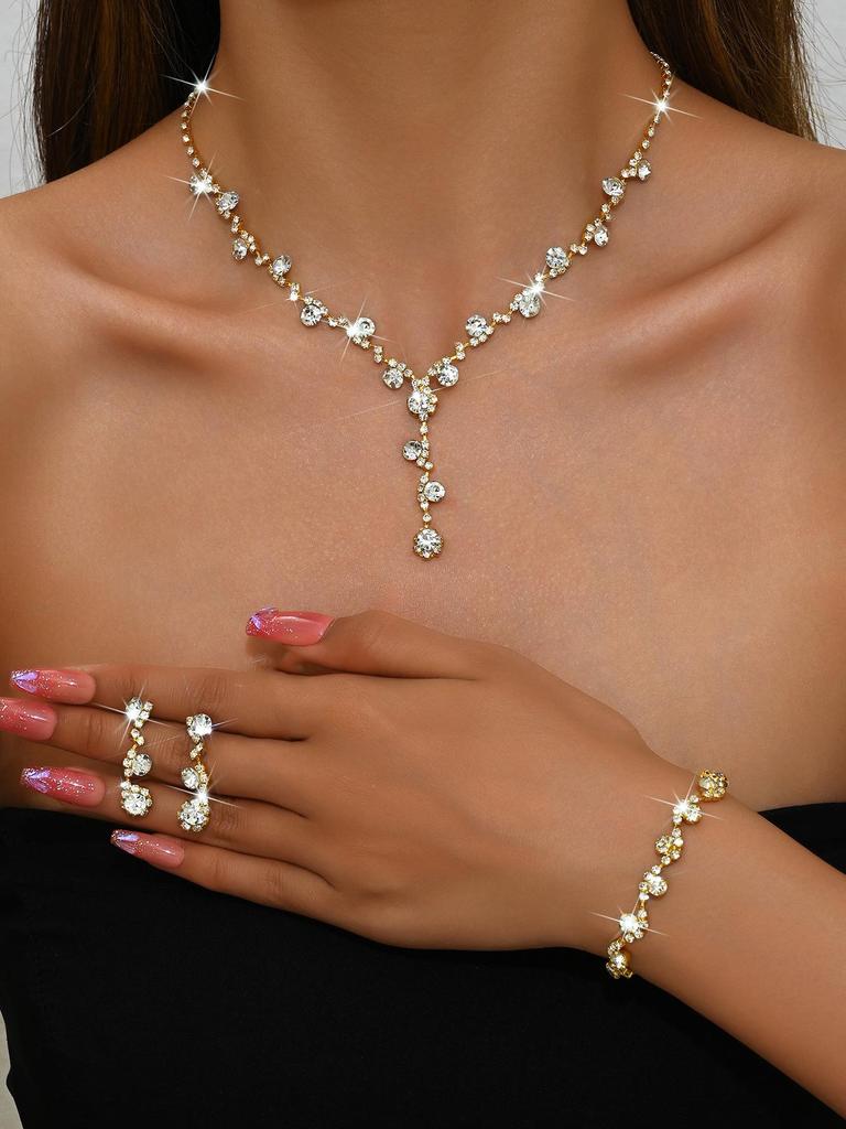 Brand New Sparkling Diamond Women's Jewelry Set: Necklace, Earrings & Bracelet