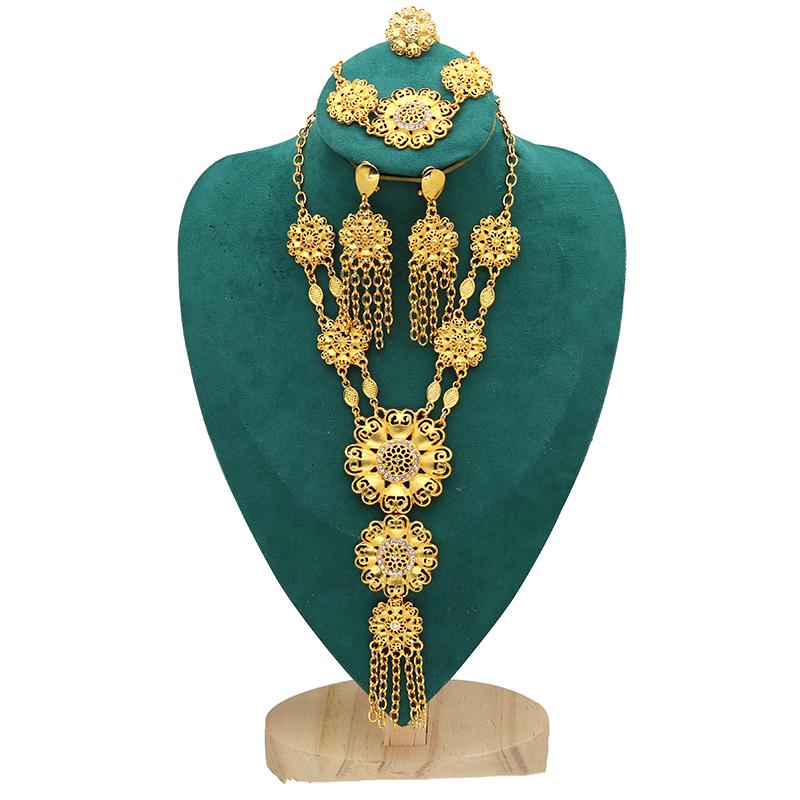 

Дубайские комплекты ювелирных изделий, роскошные подарки, женский комплект украшений, золотой цвет, орнамент для женщин, ожерелье, серьги, свадебные украшения