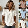 Women Shirt V Neck Buttons Half Placket Short Sleeves Casual Blouse Pure Color Loose Fit Tee Shirt Parties Casual Wear