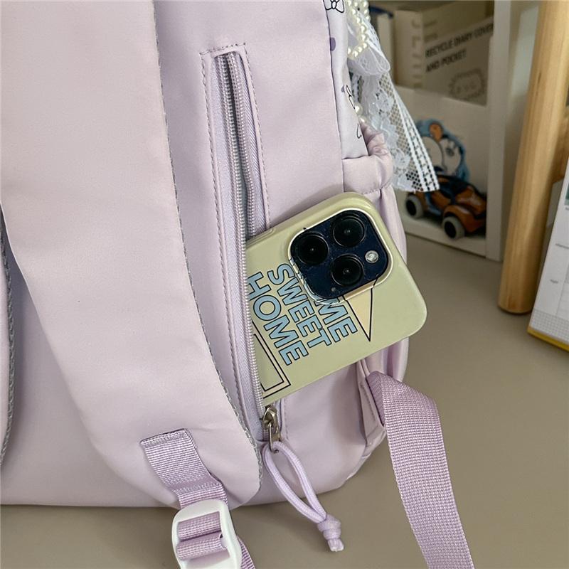 Cute Heart and Bow Print School Backpack with Front Pocket Top Handle Casual Daypack for Girls Students