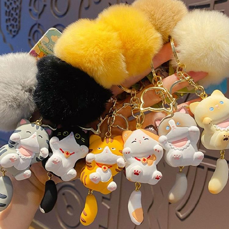 Practical Plush Cats Shape Keychain Soft Bag Hanging Pendant Plush Texture Creative Present for Children Adults Souvenir
