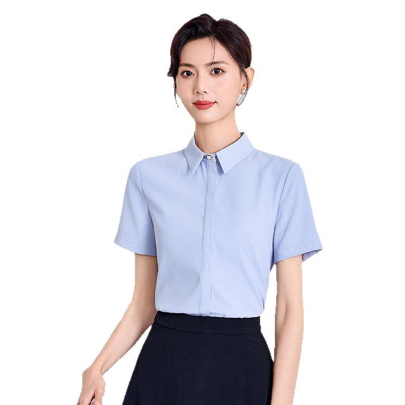 Petite Women's Short Sleeve White Blouse - Professional Spring/Summer Work Uniform for Civil Servants