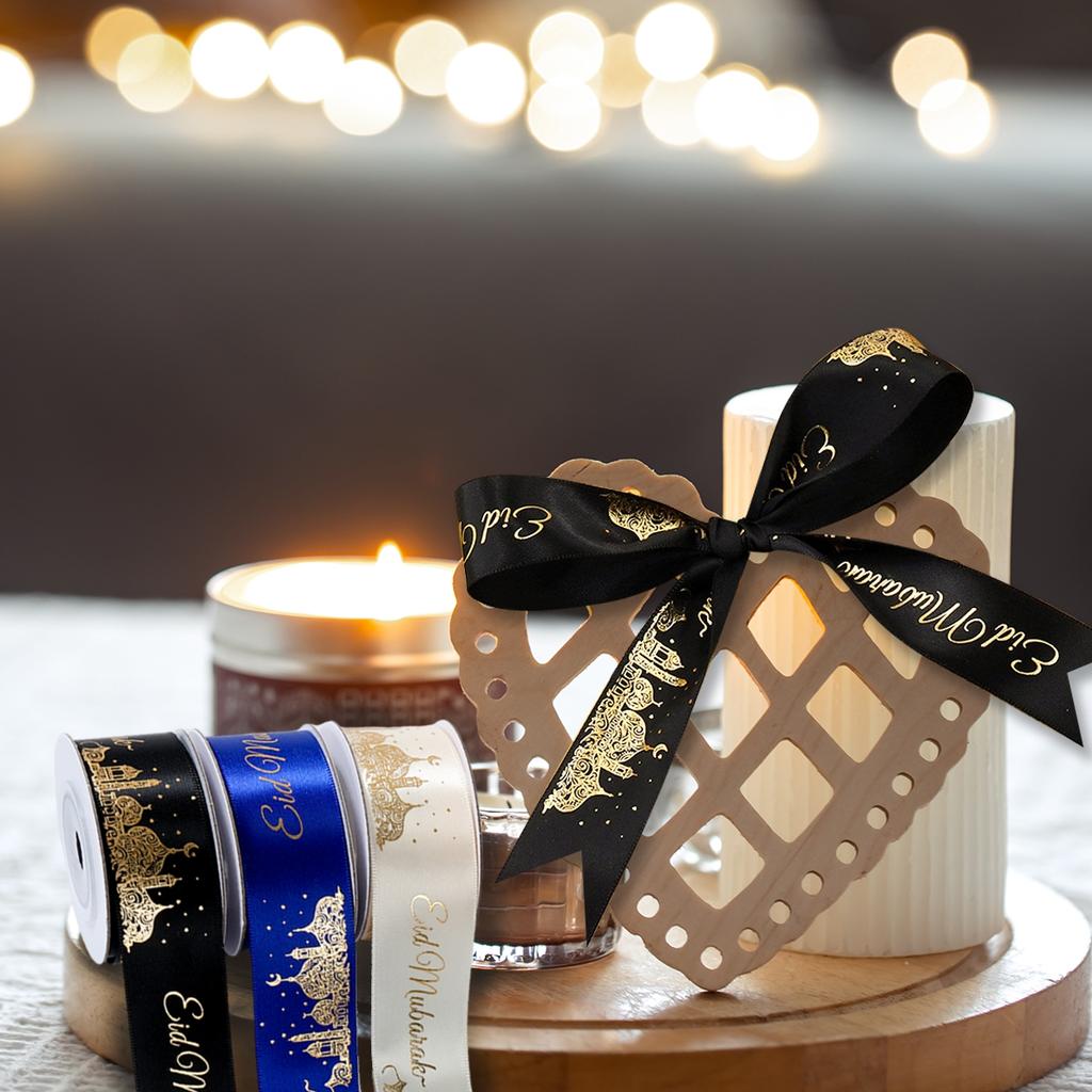 Eid Mubarak Bronzing High-Density Polyester Ribbon Gift Wrap Ribbons Ramadan Decor For Home 2025 Muslim Islamic Party Supplies