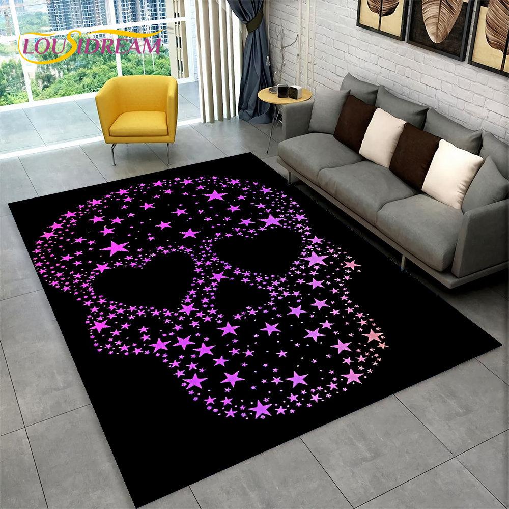 3D Gothic Horror Indian Skull Area Rug,Carpet Rug for Home Living Room Bedroom Sofa Doormat Decor,Kitchen Non-slip Floor Mat