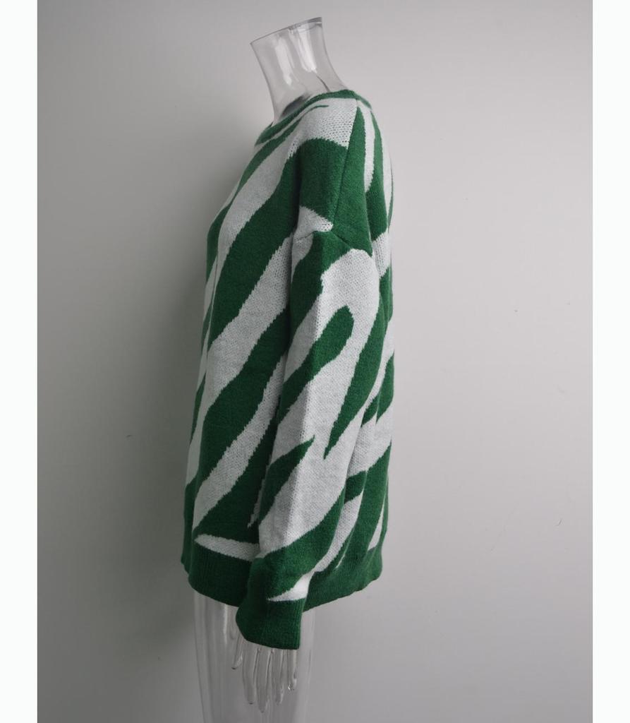 Pruhovaný Osobnostní Módní Pletený Pulovr Svetr Velká Velikost Dámský Pletený Svetr s Kulatým Výstřihem