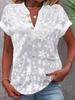 2025 Summer Casual Lace Embroidered V-Neck Women's Short-Sleeve Shirt