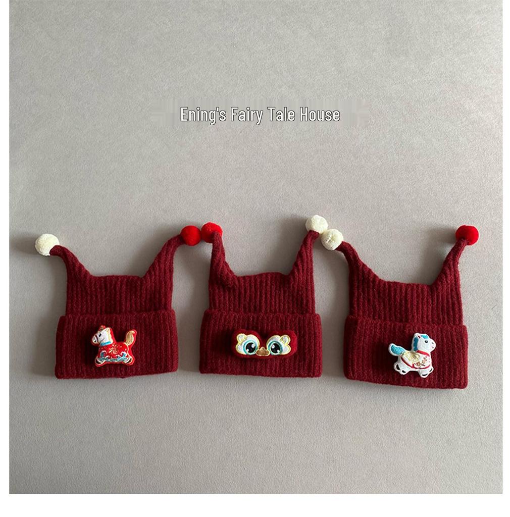 Children's Red Elf Knit Hat with Ear Protection for Autumn/Winter - Cute Pom-Pom Design for Boys and Girls