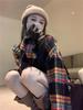 Vintage plaid polo collar shirt jacket women's spring and autumn Korean version loose shirt chic top