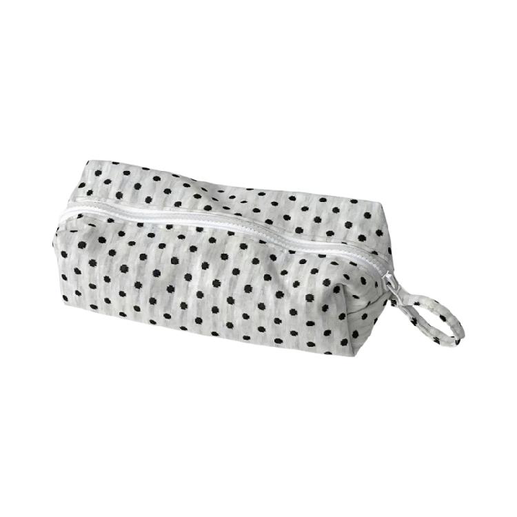 

Dotted Print Fabric Pencil Case Big Capacity Pen Pouches Travel Makeup Storage Bag for School Offices Travel Daily Use белый