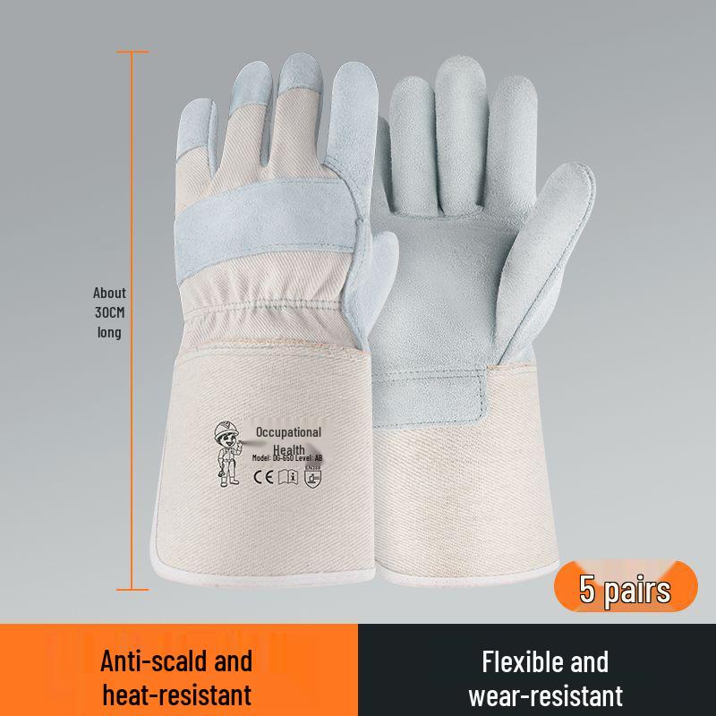 Heat-Resistant Cowhide Welding Gloves - Durable, Anti-Scald, and Soft for Labor Protection