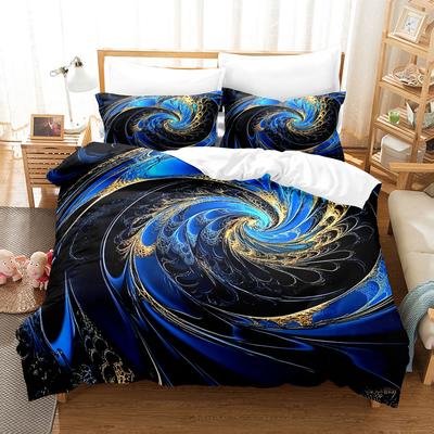 Blue and Gold Vortex 3D Bedding Set Duvet Cover Set King Queen Twin Double Comforter Cover Set For Home and Decoration