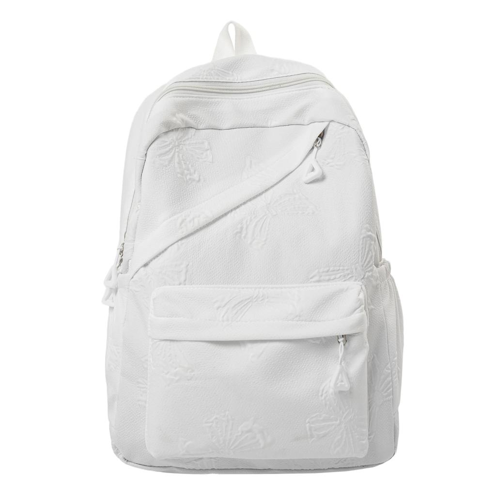 Schoolbag New Ins Wind Large Capacity Simple Solid Color Schoolbag Embossed Fashion Backpack Women's Splicing Design Backpack