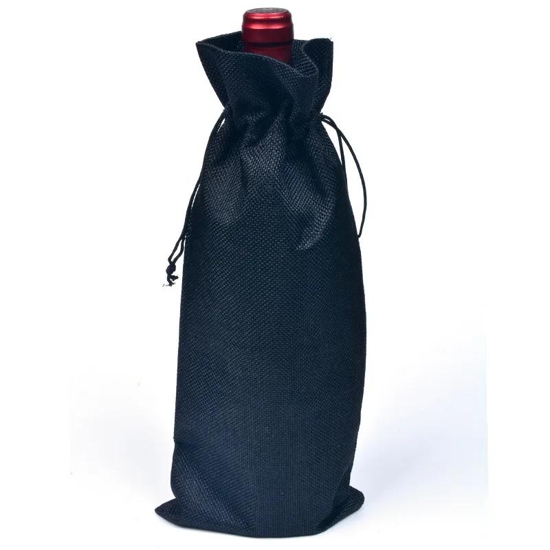 10pcs Christmas New Year Party Champagne Red Wine Drawstring Linen Wine Bottle Packaging Bags Decor Gift Supplies