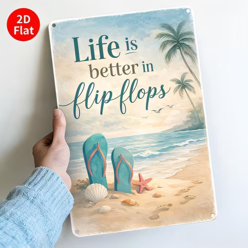 Das Leben ist besser in Flip-Flops Blechschild Stranddeko Plakette Vintage Küsten Metall Wandkunst für Badezimmer Zuhause Bar Garage Terrasse Mann