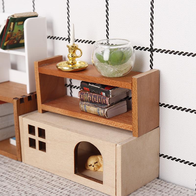 1/12 Dollhouse Mini Wooden Storage Rack Shelf Dollhouse Living Room Furniture Decoration Doll House Ornament Pretend Play Toy