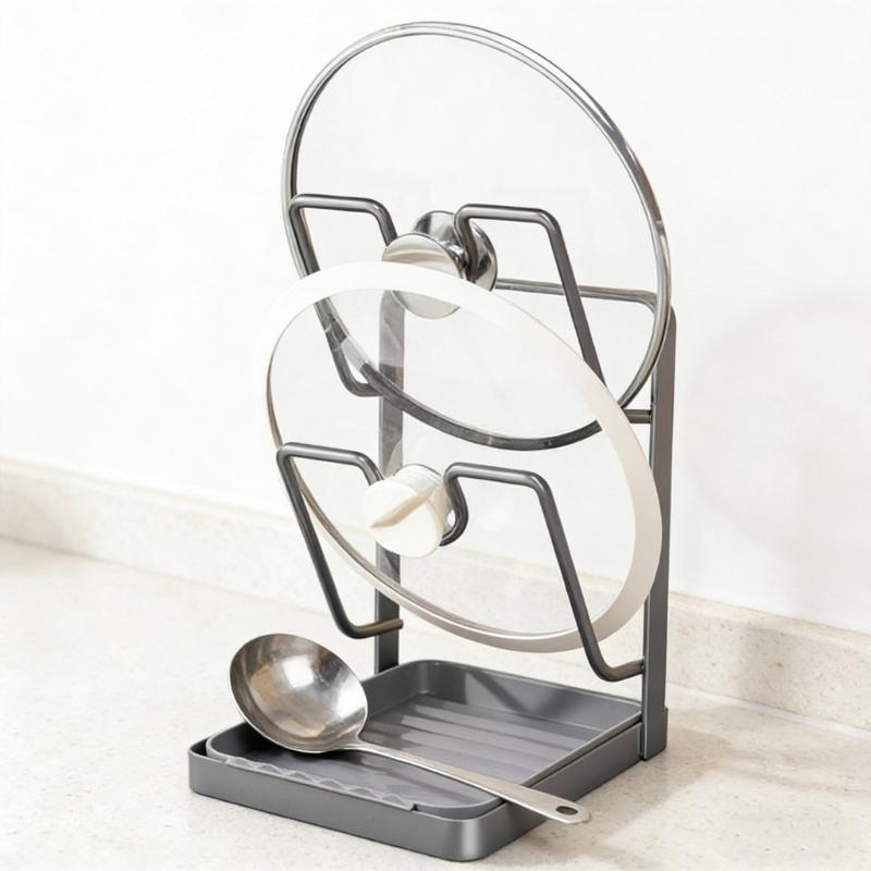 Double Deck Kitchen Organizers for Pot Covers and Cutting Boards with Suction Base for Easy Setups and Space Saving