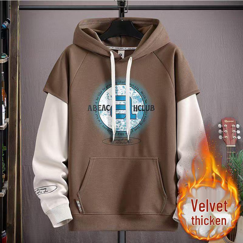 Men's Trendy Letter Print Hooded Sweatshirt - Spring & Autumn Faux Two-Piece Casual Sports Jacket
