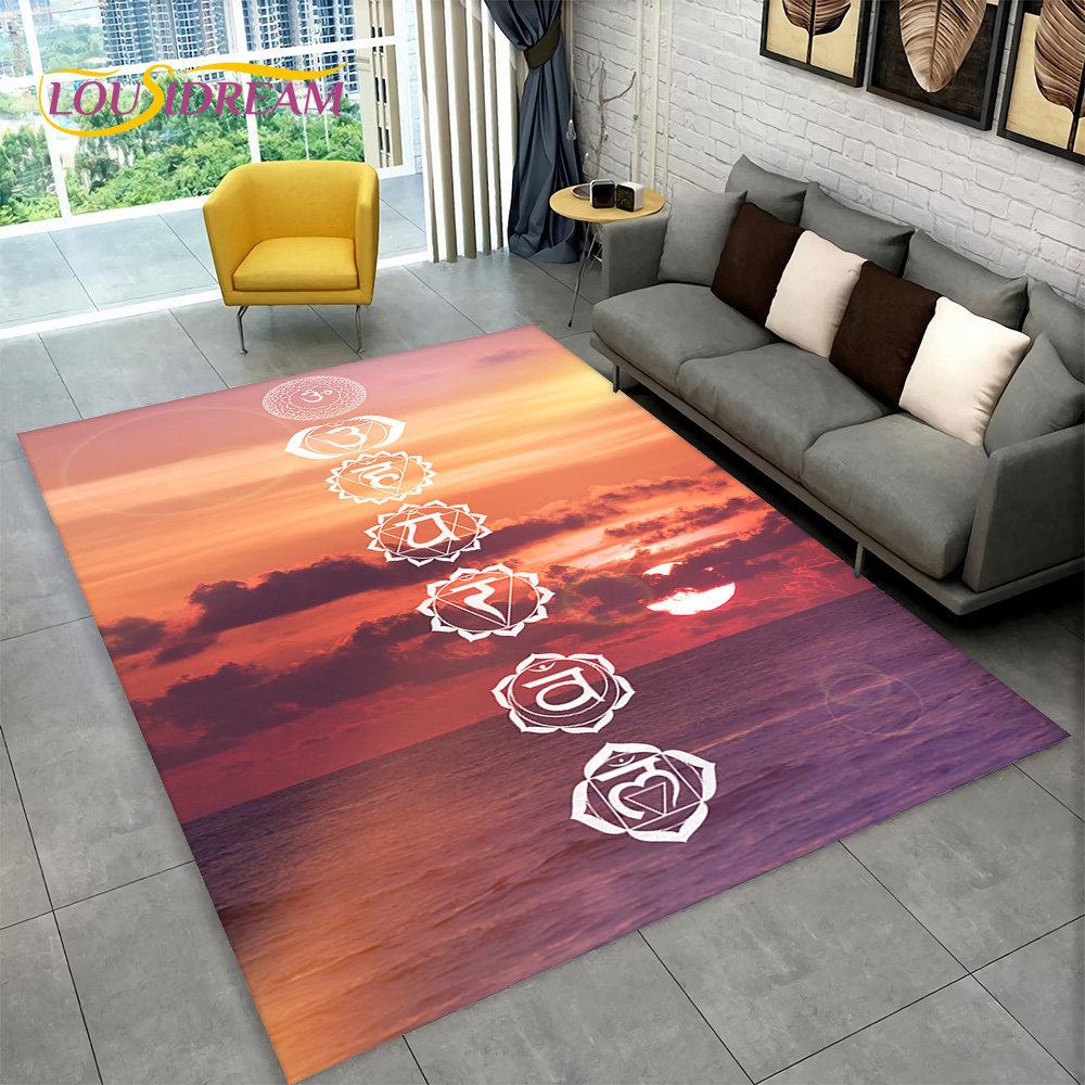 Rainbow 7 Chakra Mandala Bohemia Area Rug,Carpet Rug for Living Room Bedroom Sofa Doormat Decor,Yoga Soft Non-slip Floor Mat