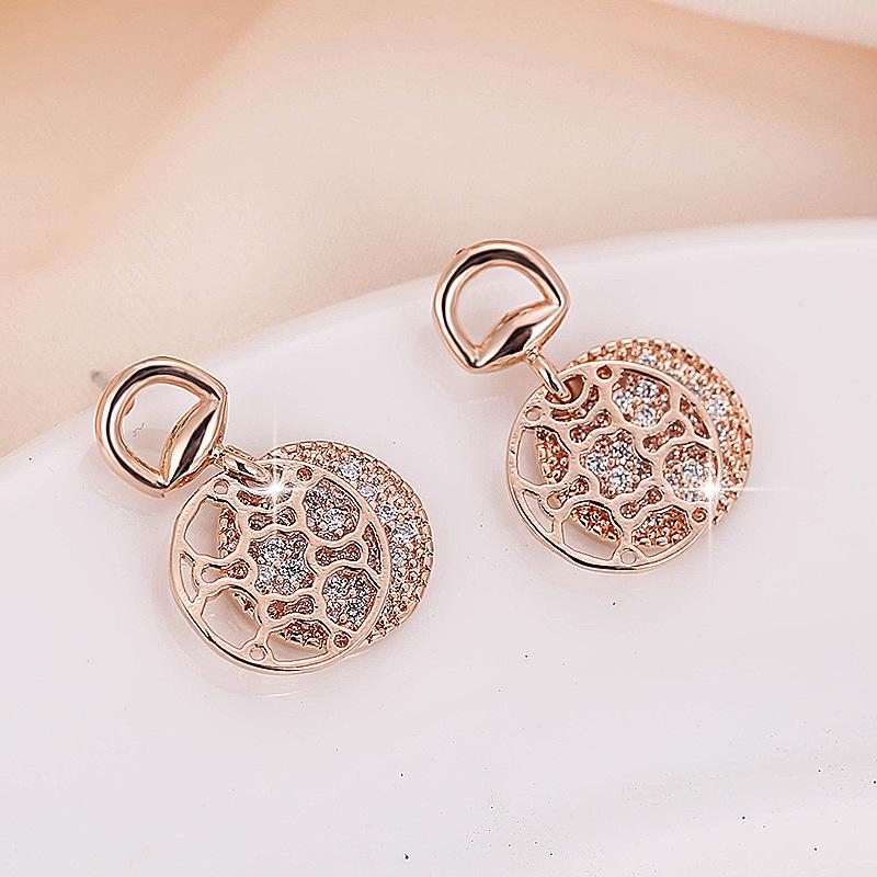 Korean-Style Rhinestone Inlaid Stud Earrings - Shiny Copper Drop Earrings for Women