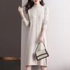 2025 Women's Elegant Half-High Collar Wool Knit Dress for Autumn and Winter