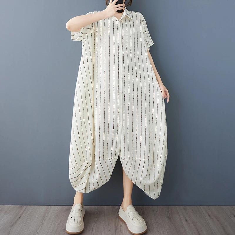 

XITAO Loose Irregular Striped Dress ZMY1171 One Size белый
