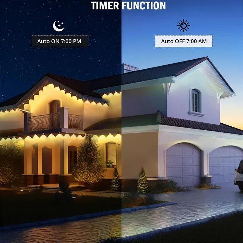Permanent Outdoor Lighting Lights RGB Smart Eaves Light Bluetooth Remote APP Control Music Sync Timer Waterproof Holiday Decor