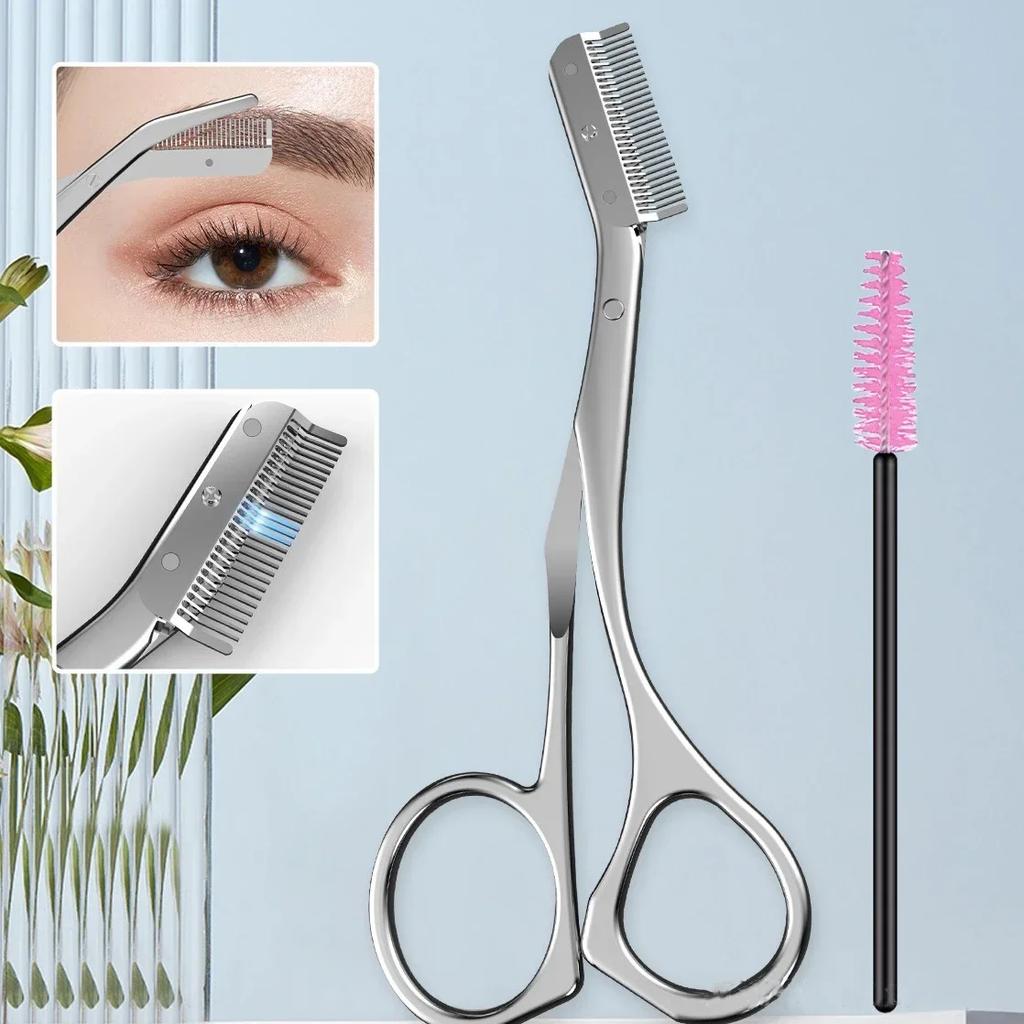 Edelstahl Augenbrauenschere mit Augenbrauenkamm Hochwertige Make-up-Schere Augenbrauen-Trimmesser Haarentferner Rasierwerkzeug