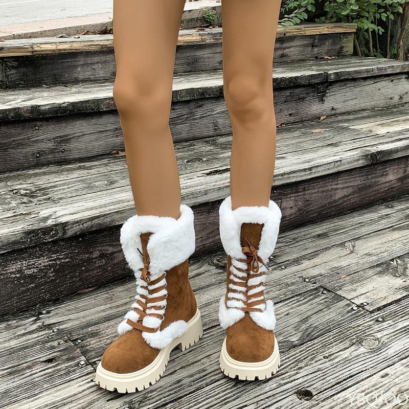 Autumn Winter Midsole Thick Warm Snow Boots with Thick Soles Thick Heels Simple Comfortable Midsole Boots for Women