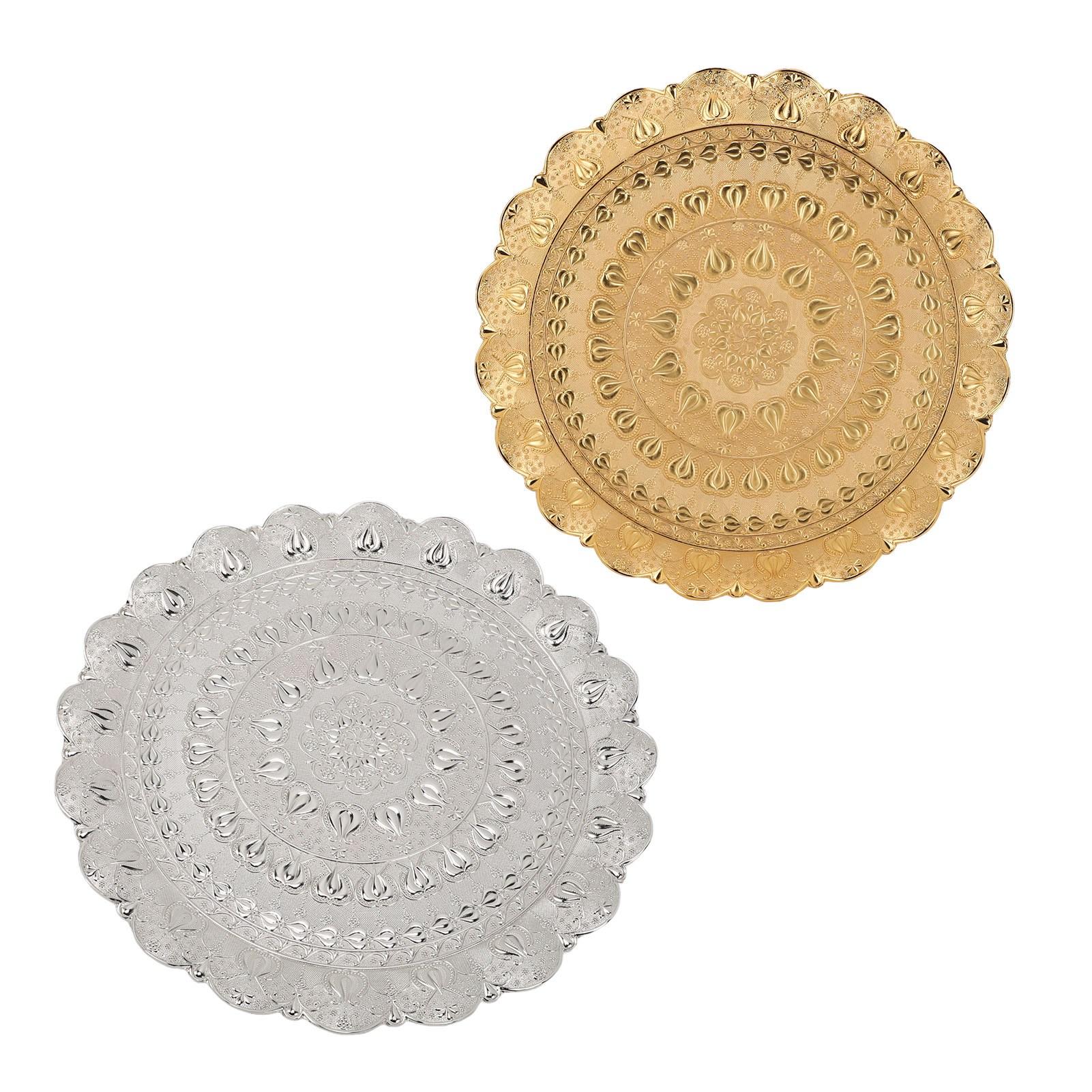 Турецкий чайный кофейный поднос в винтажном стиле с тисненым узором круглая кофейная — фото 10