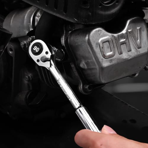 WORKPRO Ratchet Handle, Slim Ratchet Wrench, 9.5mm Drive, 90 Gears, Easy Rotation Direction Switch, Quick Release Button, Compact, for Tightening and