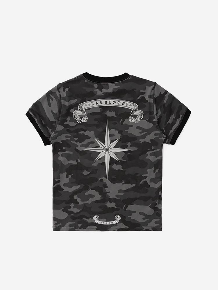 Korean Badblood Vintage Camouflage Short-Sleeve T-Shirt – Women's Niche Sports Casual Hot Girl Top