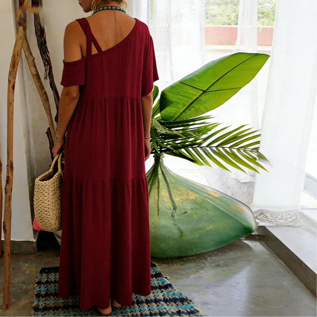 Women's Short-sleeved Long- Loose-fitting Casual Dress