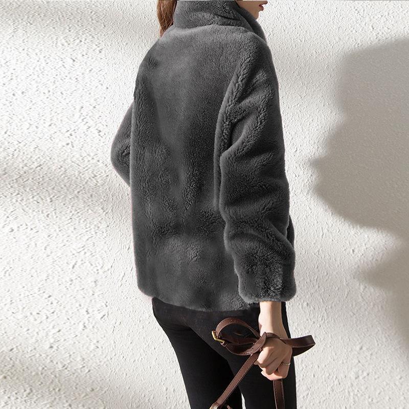 Women Autumn Winter Coats Zipper Cardigan Plush Thick Warm Coat Loose Oversized Outerwear
