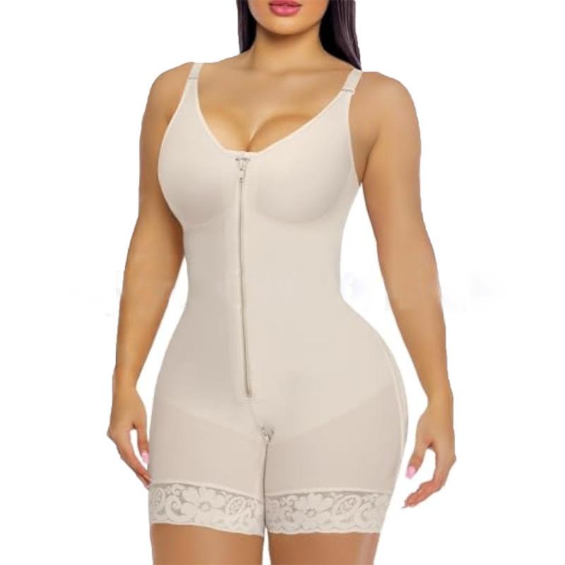 Plus Size Zip-Crotch Full Body Shapewear with Bust and Abdominal Slimming, Hip Lifting