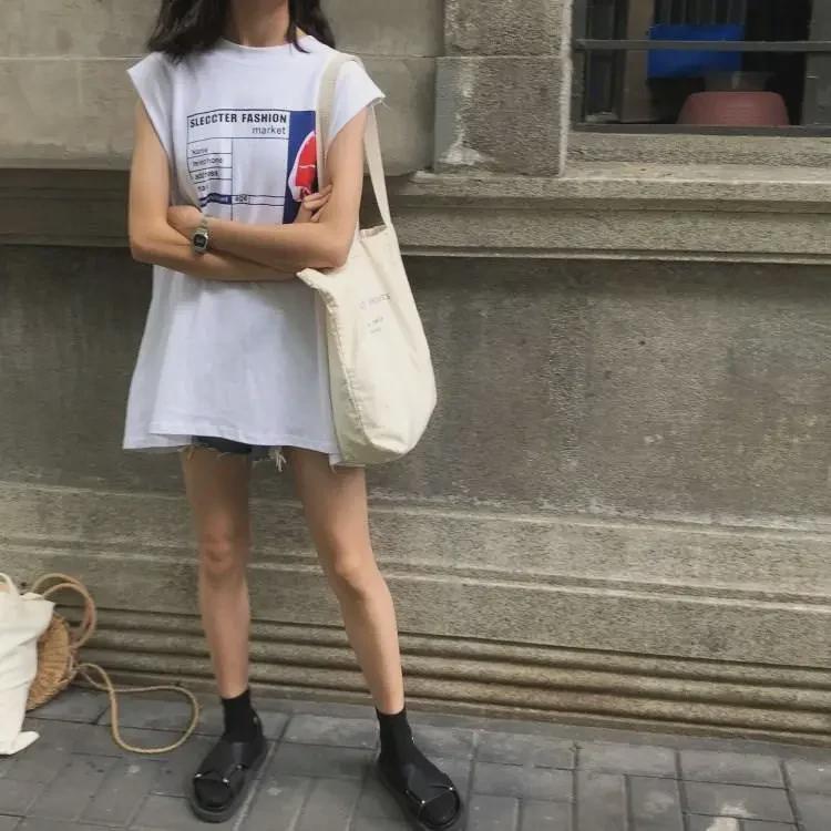 2024 Summer Korean Split-Back Sleeveless Loose Women's T-Shirt Top