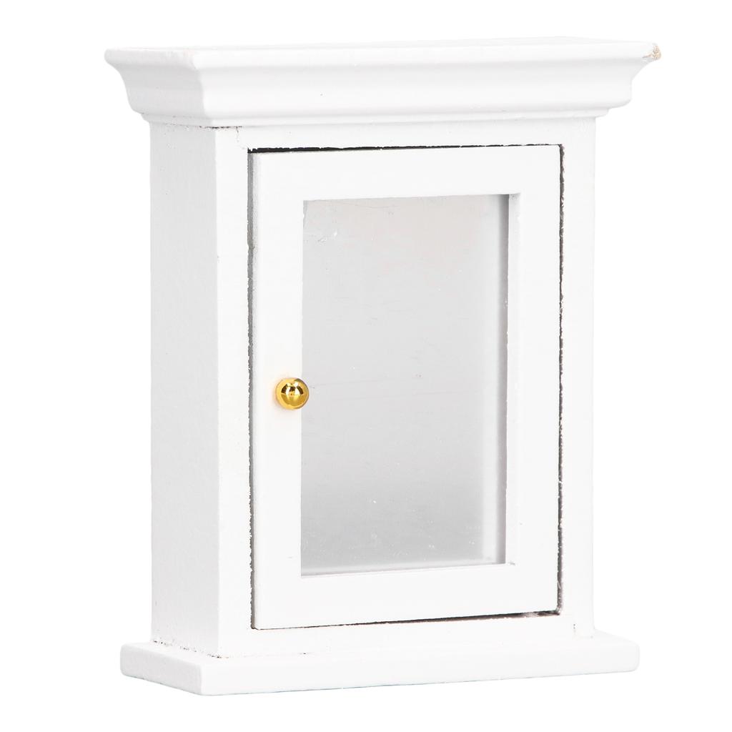 Dollhouse White Mirror Cabinet Miniature Mirrored White Cabinet Mini Bathroom Furniture for 1:12 Doll House