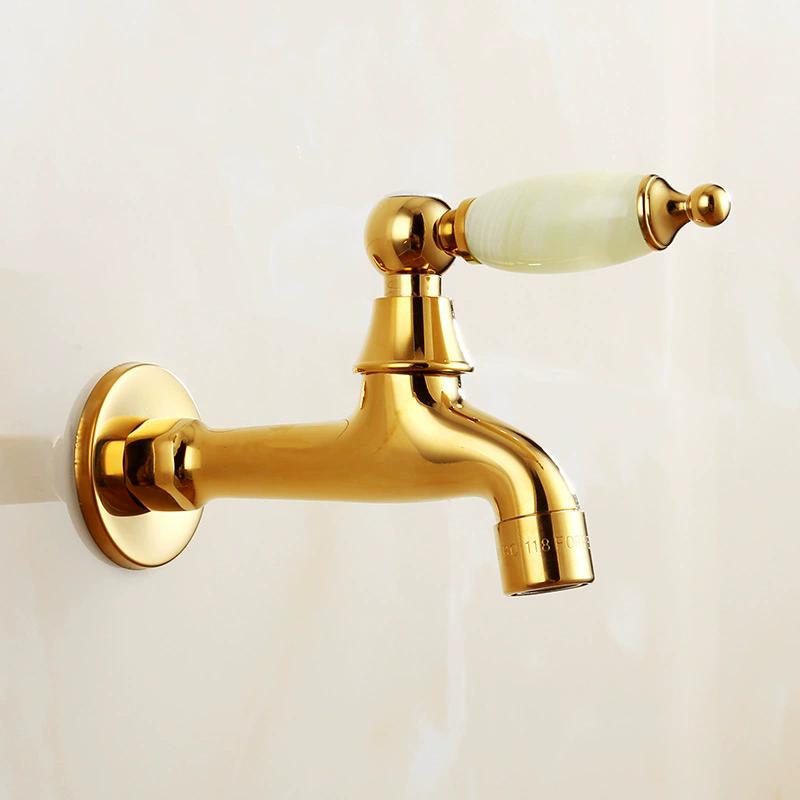 Washing Machine Faucet Gold Outdoor Garden Faucet Wall Moutned Brass Ceramic Handle Single Cold Mop Tap
