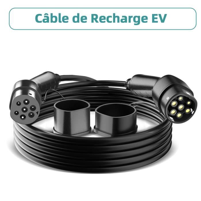 JATRHG Câble de Recharge EV 22KW 32Amp /Trois Phases/ 5 mètres/Véhicule électrique et Hybride Rechargeable de Type 2 à Type 2