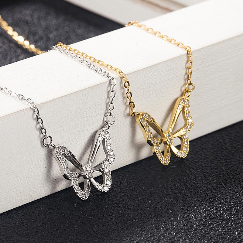 Lesklý motýl náhrdelník nádherný zlatý stříbrný přívěsek obojek řetízek klíční kost řetízek dámské párty šperky dárek