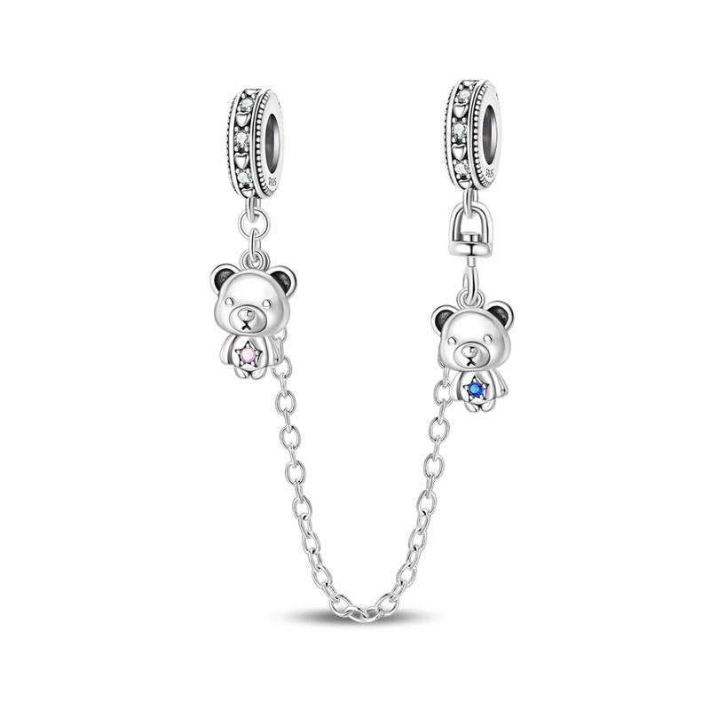 Copper Safety Chain Star Moon Airplane Earth Inlaid Zircon Charms Beads Fit Original Bangle Bracelet Diy Jewelry