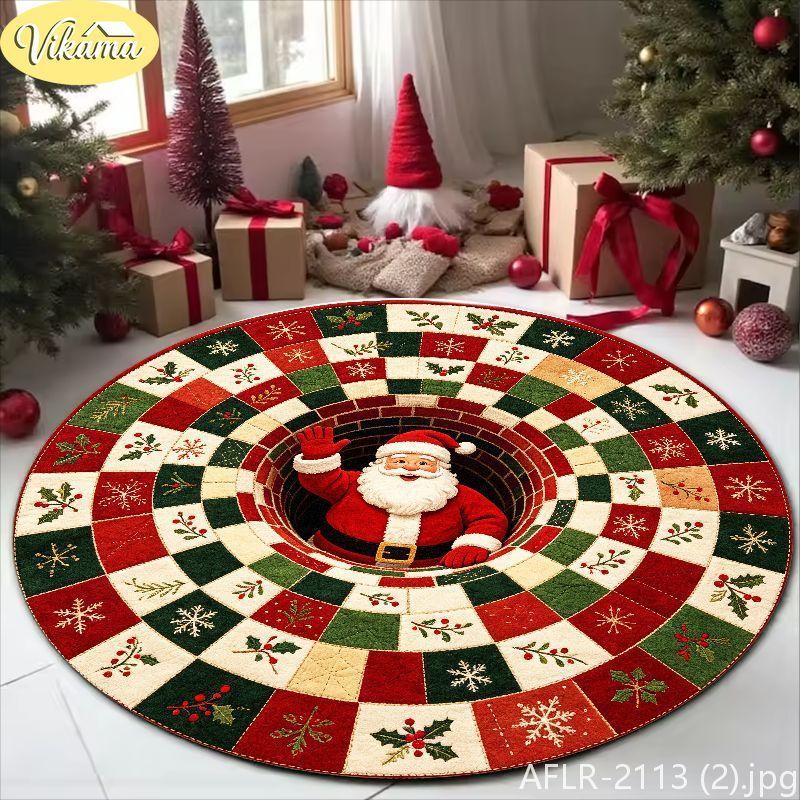 Christmas Round Rug, Soft Non-Slip Decorative Carpet for Indoor Living Room Sofa, Coffee Table, Festive Xmas Home Decor