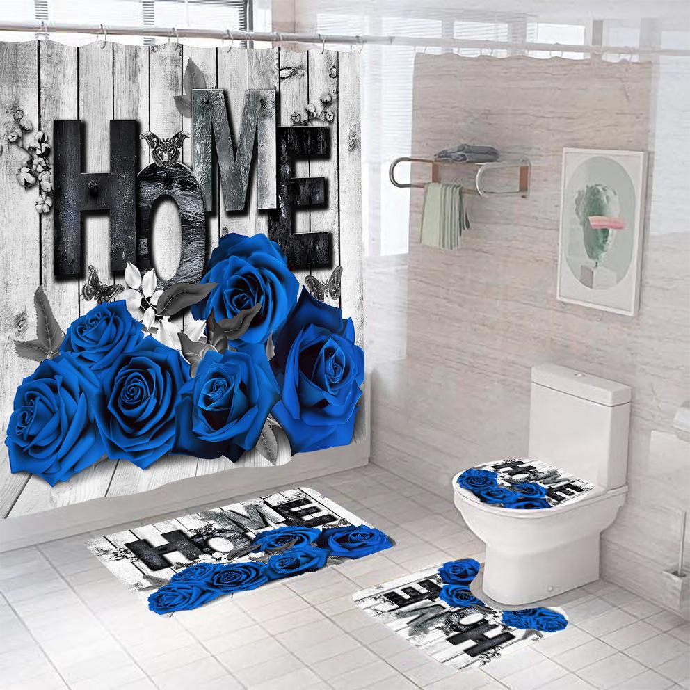 3D Cyfrowy Nadruk Róża Zasłona Prysznicowa Łazienkowa, Zestaw Trzyczęściowy Czteroczęściowy