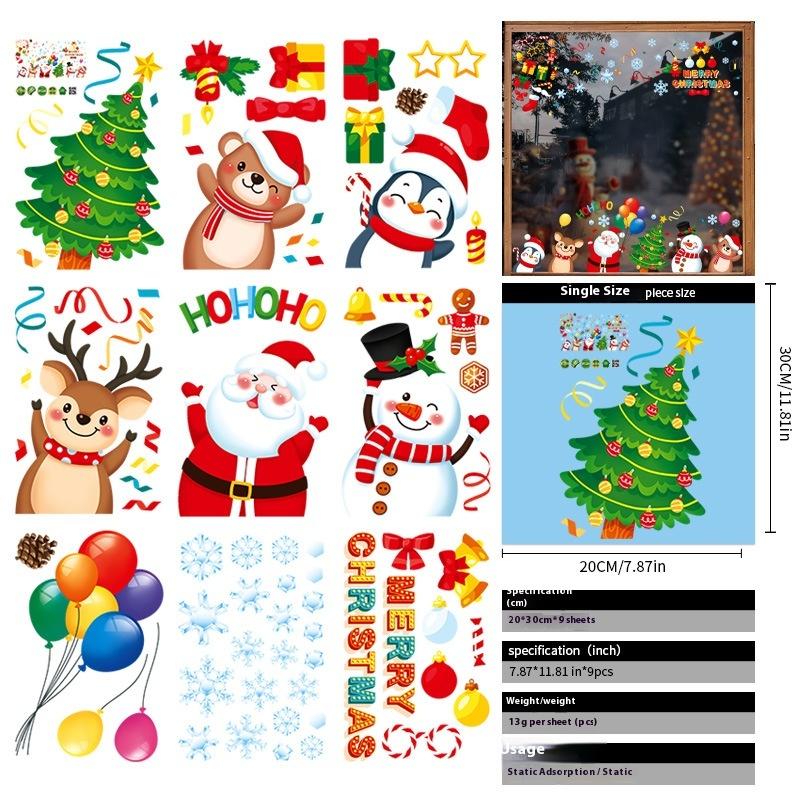 Santa Claus Christmas Ornaments Static Stickers Window Grilles Scene Arrangement Glass Doors Stickers Windows