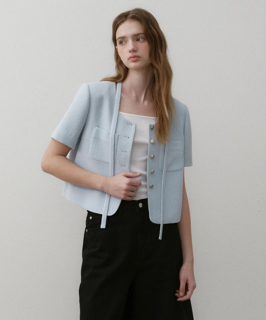 Ostkaka Tweed Single Crop Jacket Sky Blue