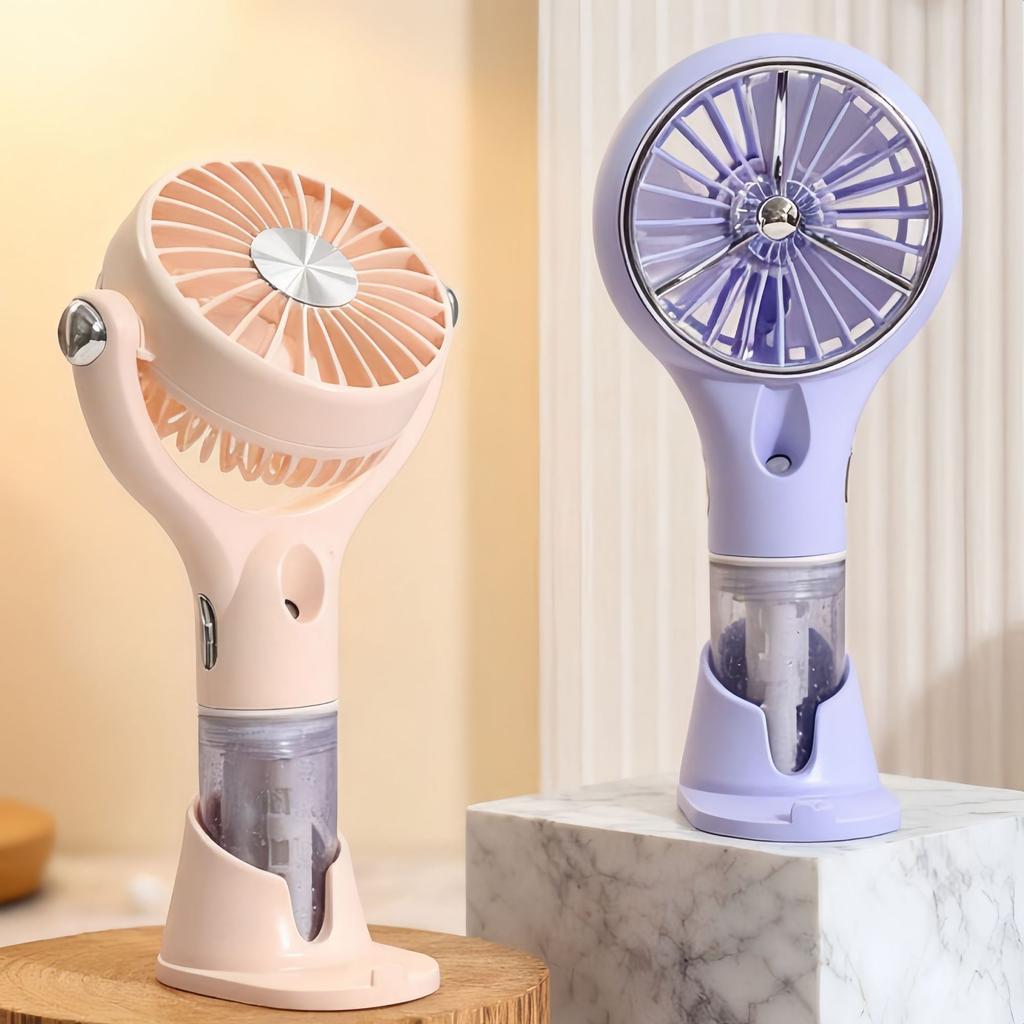 Creative New Model Handheld with Base Spray Electric Fan for Outdoor Travel, Sun Protection, Hydration, and Infinitely Adjustable Speed.